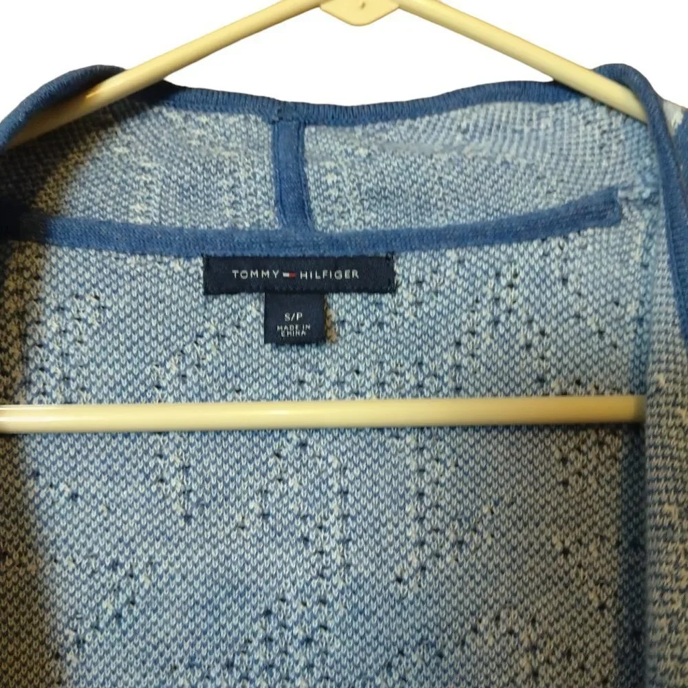Tommy Hilfiger Size Small Open Front Cardigan Sweater Stars Blue/White